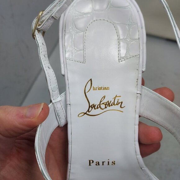 Christian Louboutin White MJ Thong Alligator Block Heel Sandal - Picture 6 of 12